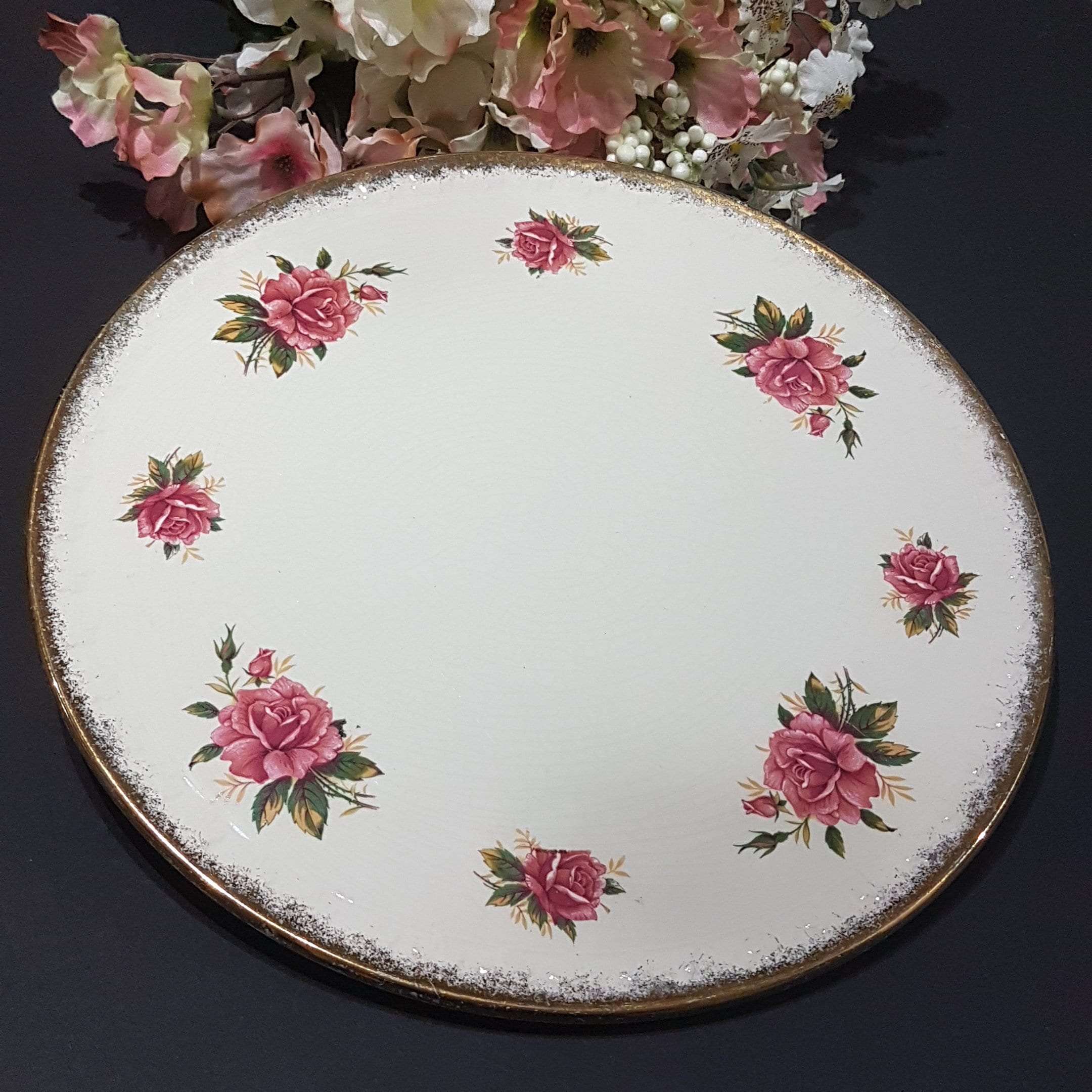 Vintage H. Aynsley & Co Pink Rose Round Cake Plate, Serving Platter