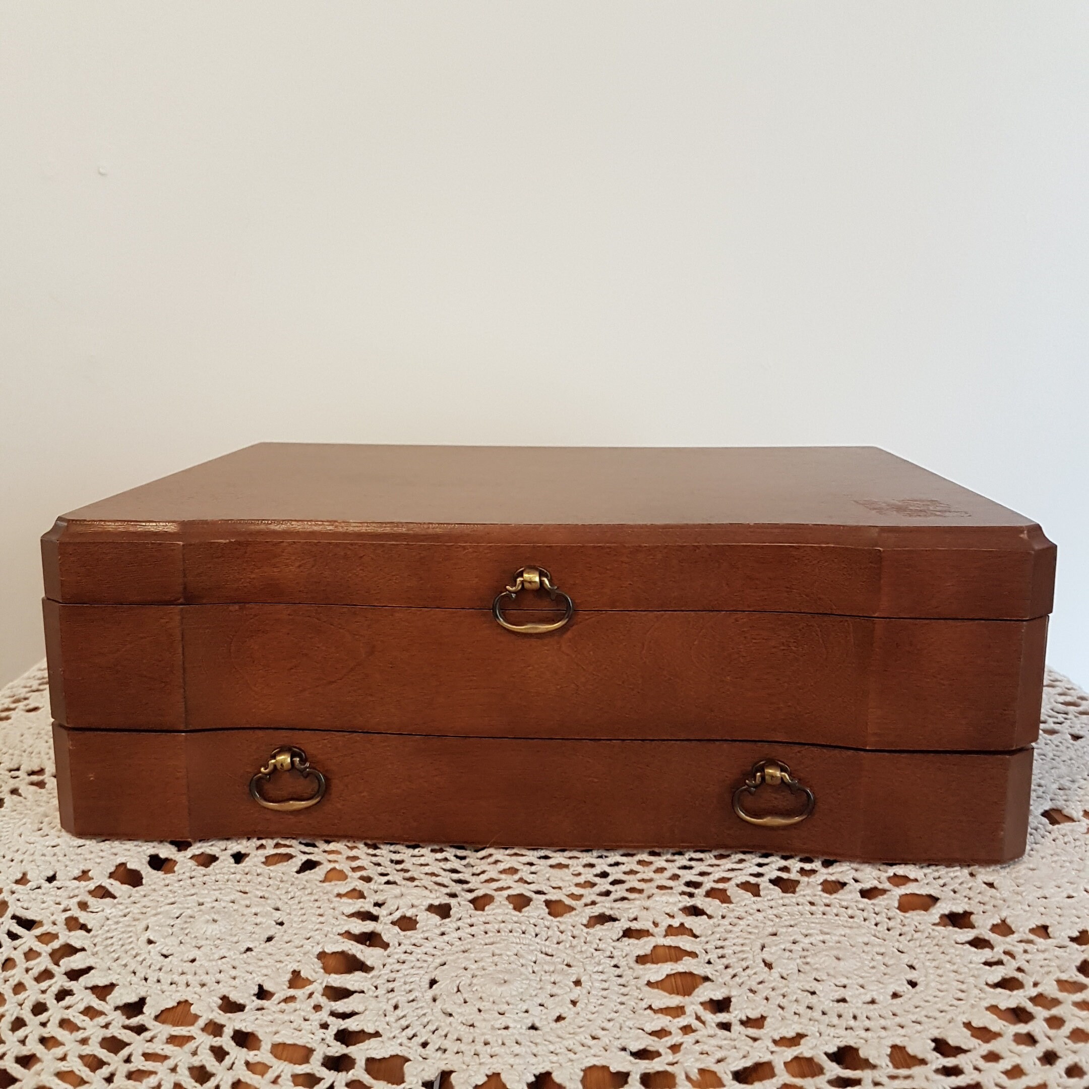 Empty Wood Silverware Chest with Drawer