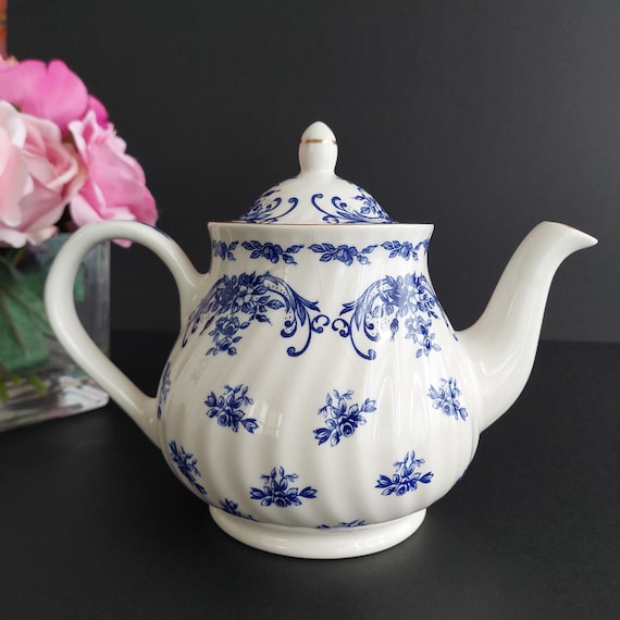Arthur Wood Blue White Ceramic Teapot English Farmhouse Tea Party Bridgerton Porcelain Vintage