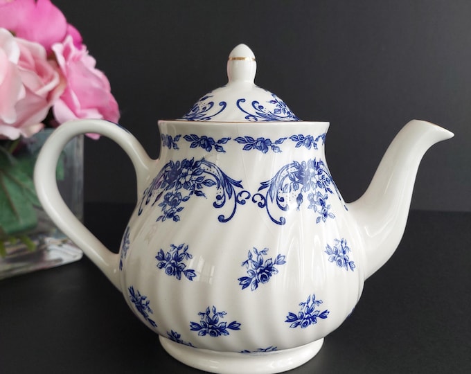 Arthur Wood Blue White Ceramic Teapot English Farmhouse Tea Party