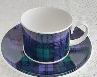Vintage Dunoon Black Watch Tartan Cup and Saucer Set – Made in Scotland Bone China