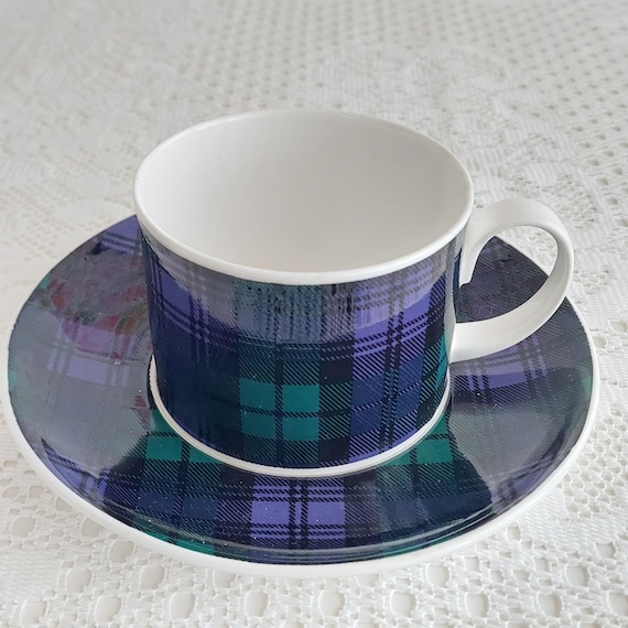 Vintage Dunoon Black Watch Tartan Cup and Saucer Set – Made in Scotland Bone China