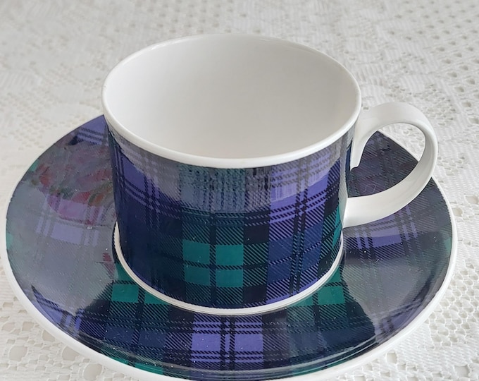 Vintage Dunoon Black Watch Tartan Cup and Saucer Set – Made in Scotland Bone China