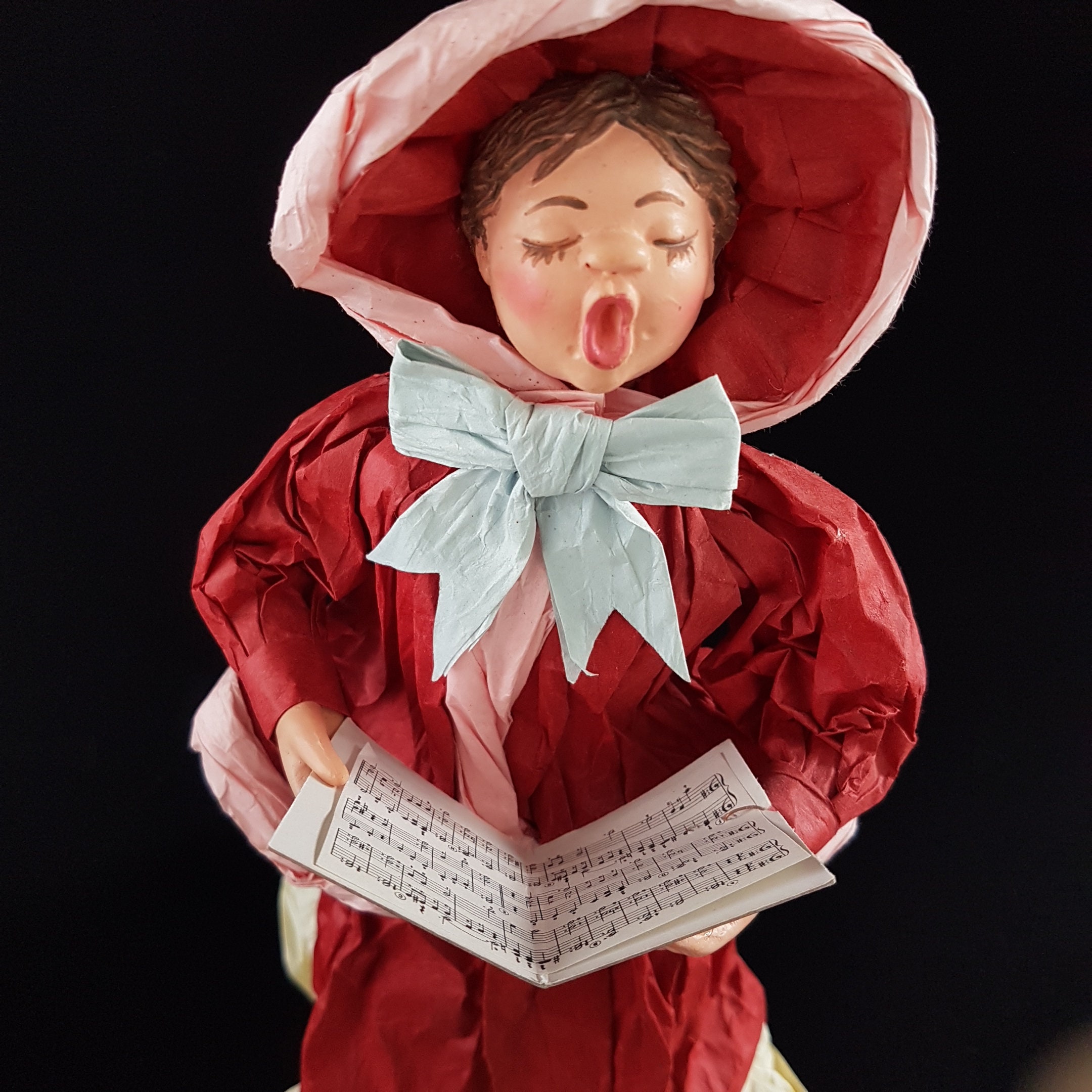 Victorian Christmas Caroler Figurine, Vintage Paper Mache Dickens Carolers
