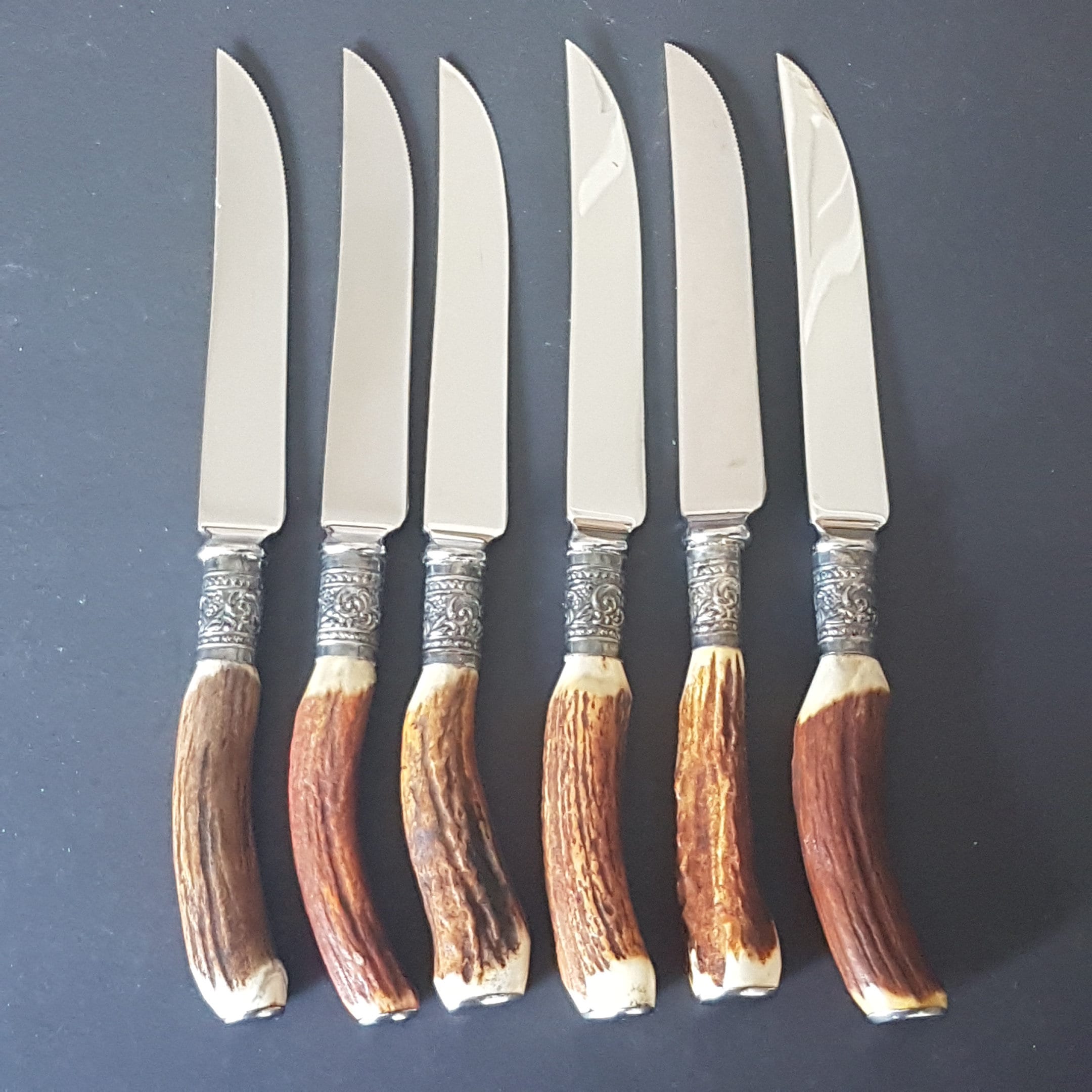 Vintage Genuine Stag Handle, Antler Handle, Steak Knife Set, Set of 6