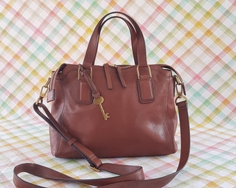 FOSSIL Brown Leather Crossbody Bag or Top Handle Bag, Removable Shoulder Strap