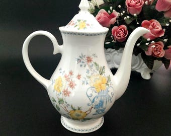 1990s Royal Grafton Heritage Coffee Pot | Bone China Floral | 5.5 Cups