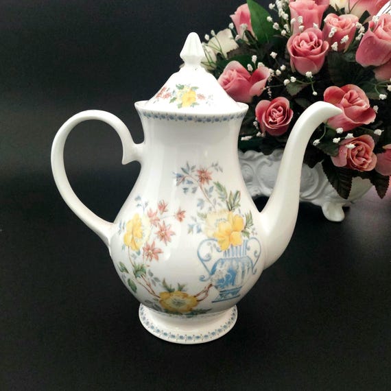 1990s Royal Grafton Heritage Coffee Pot | Bone China Floral | 5.5 Cups