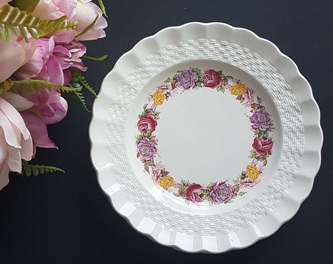 Copeland Spode ROSE BRIAR, Vintage Side Plates, Set of 4, Chelsea Wicker Shape, Floral Band