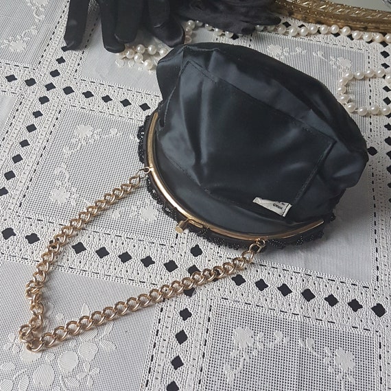 Vintage Black Beaded Purse, Evening Bag, Hang fro… - image 8