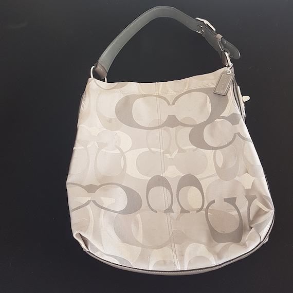 Vintage COACH Penelope Optic Silver Grey Shoulder Bag, Signature C Monogram Jacquard Hobo G1171-F17476