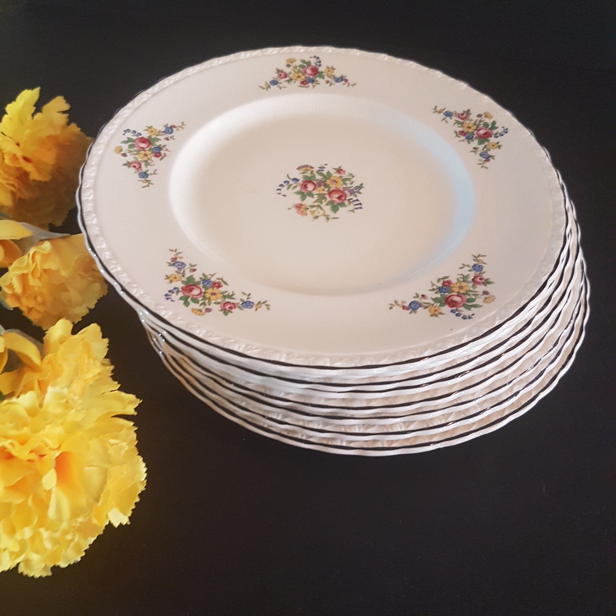 Vintage Myott Staffordshire 8 Floral Salad Plates, Set of 4 Plates, 2