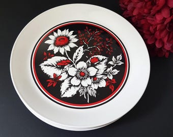 Vintage Johnson Brothers Ironstone Dinner Plates Red Floral Set of 2 English Stoneware China