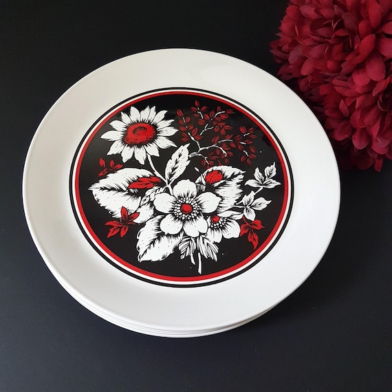 Vintage Johnson Brothers Ironstone Dinner Plates Red Floral Set of 2 English Stoneware China