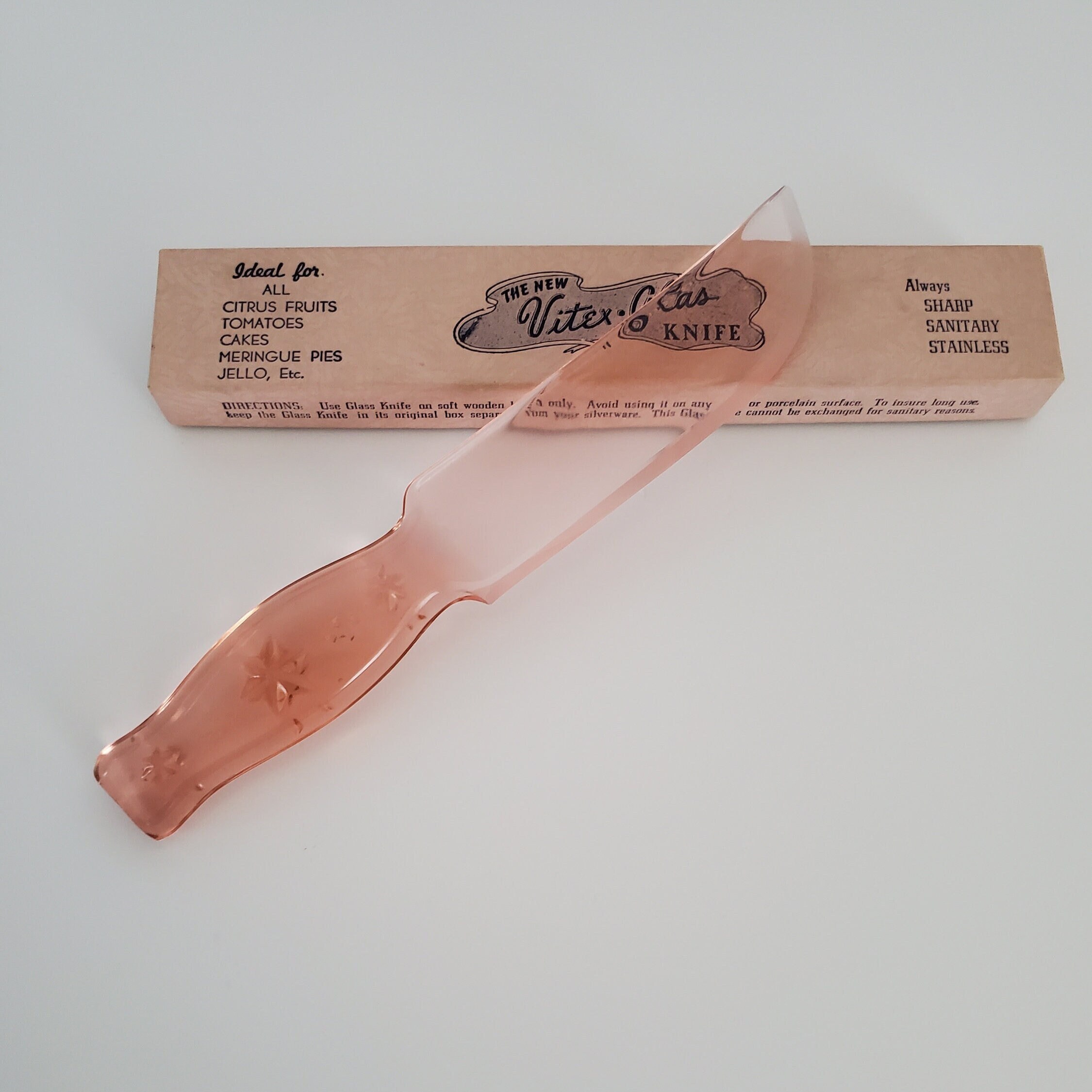 Pink Depression Glass Cake Knife, 9 Inch, The New Vitex Glas Knife