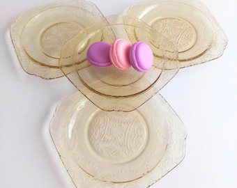 Federal Glass Madrid Amber Depression Era Square Side Plates Set of 4 Collectible Dinnerware