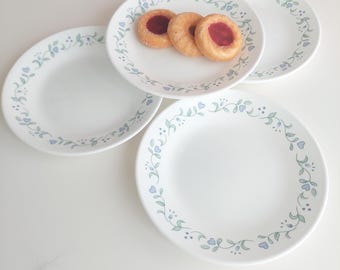 4pc Corelle Vitrelle COUNTRY COTTAGE Side Plates, 6.75 inch, Blue Hearts