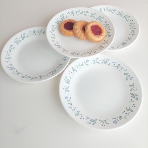 4pc Corelle Vitrelle COUNTRY COTTAGE Side Plates, 6.75 inch, Blue Hearts
