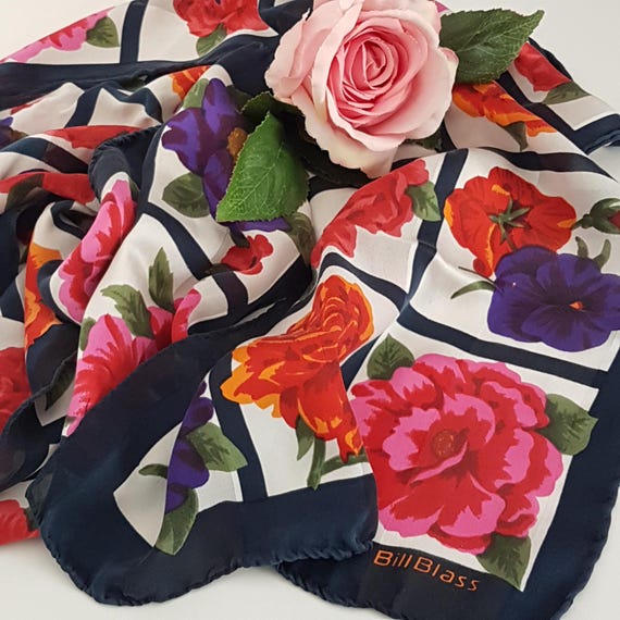 Vintage Bill Blass Silk Scarf: Floral Designer Accessory