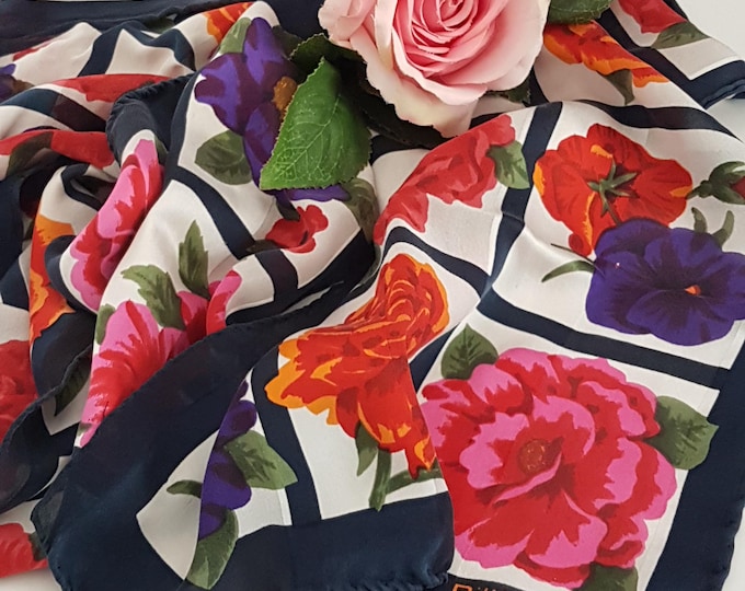 Vintage Bill Blass Silk Scarf: Floral Designer Accessory