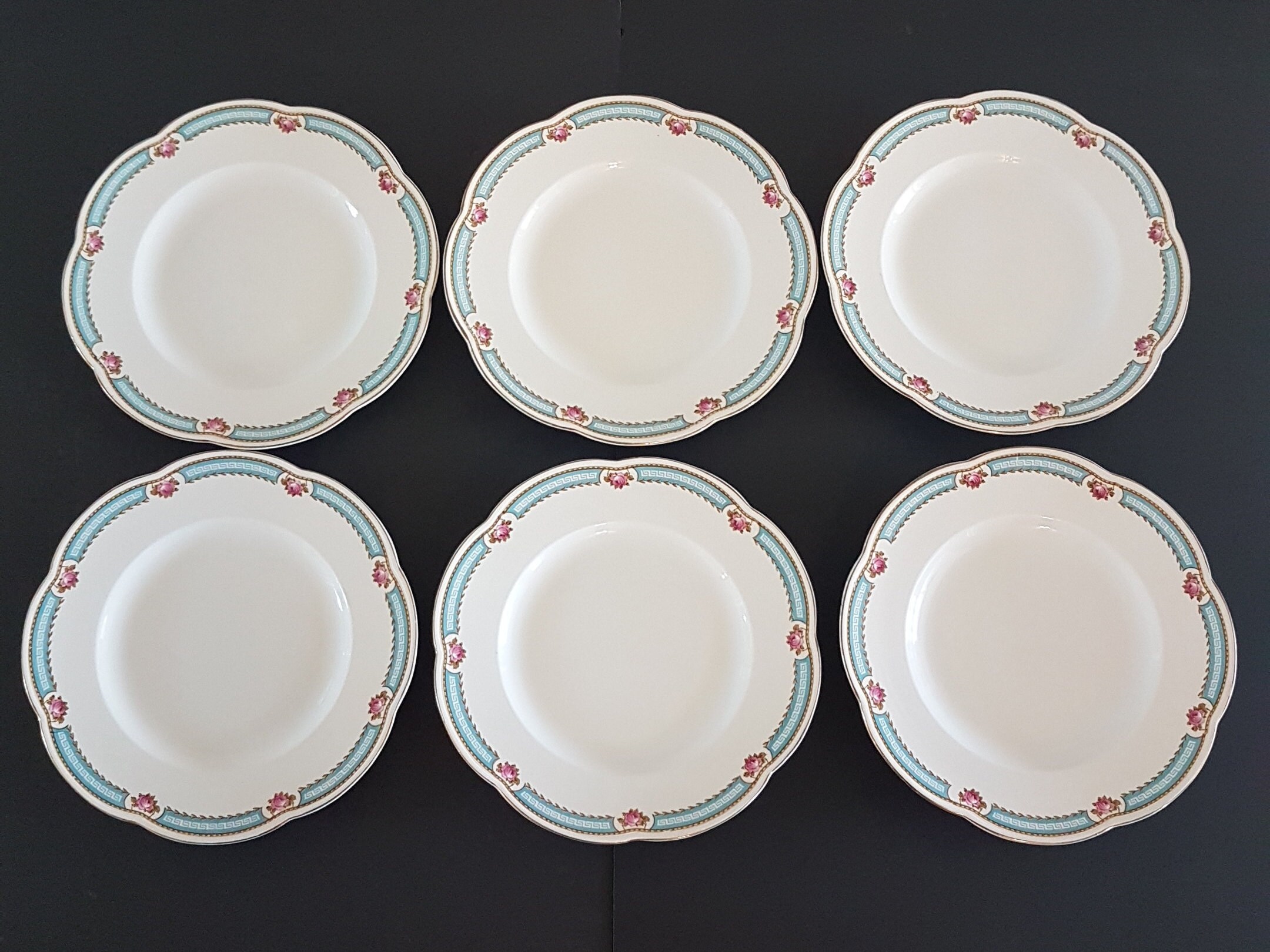 Vintage Baker & Co England, Set of 6 Dinner Plates, Flower Shape, Pink