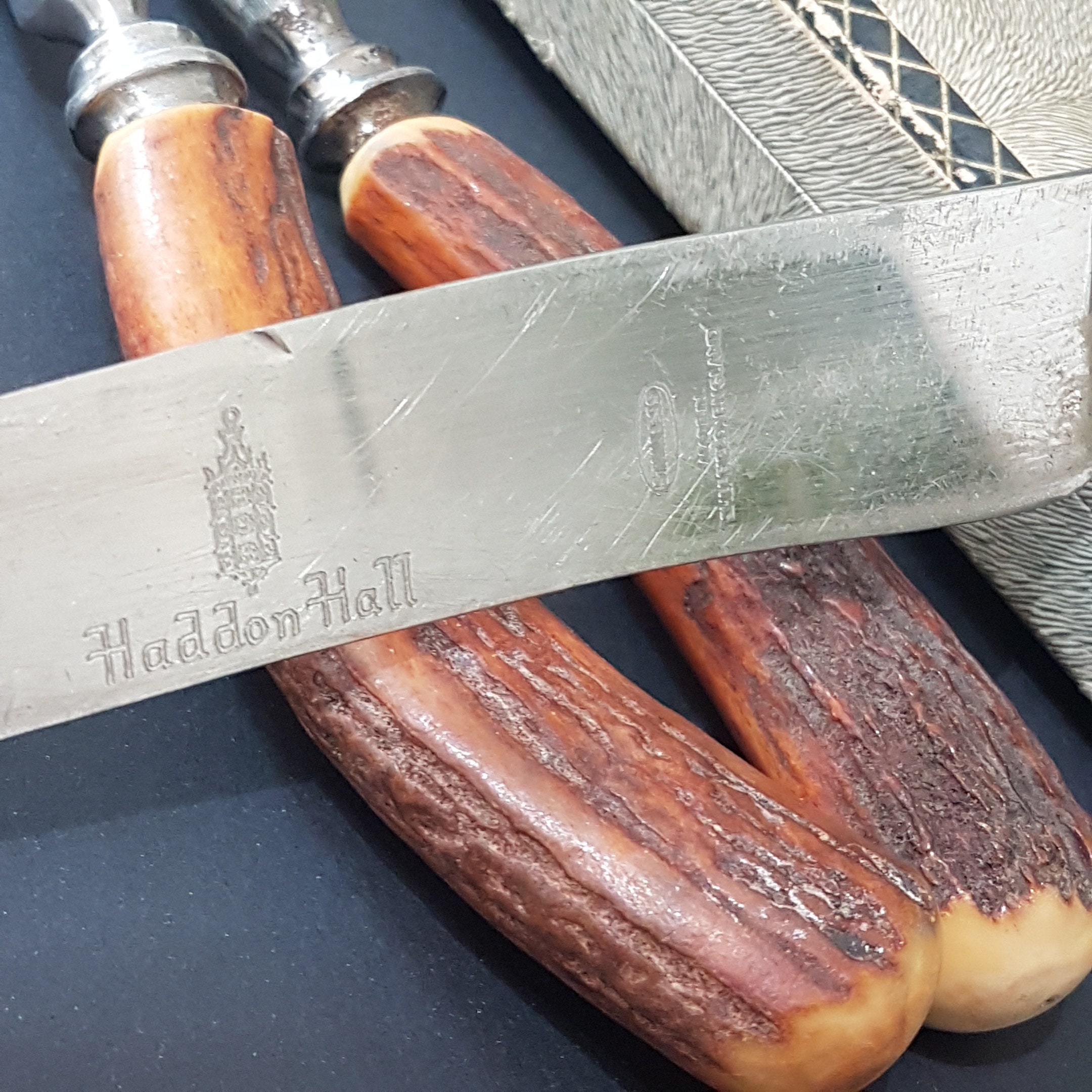 Vintage Genuine Staghorn/Deer Antler Meat Carving Set, Haddon Hall