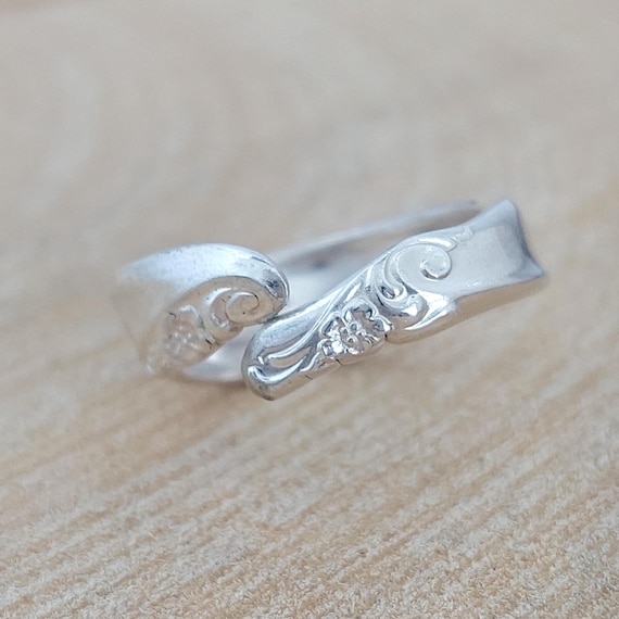 Vintage Silverware Spoon Ring Size 9 Upcycled Handcrafted Cottagecore Floral Boho Statement Jewelry Band
