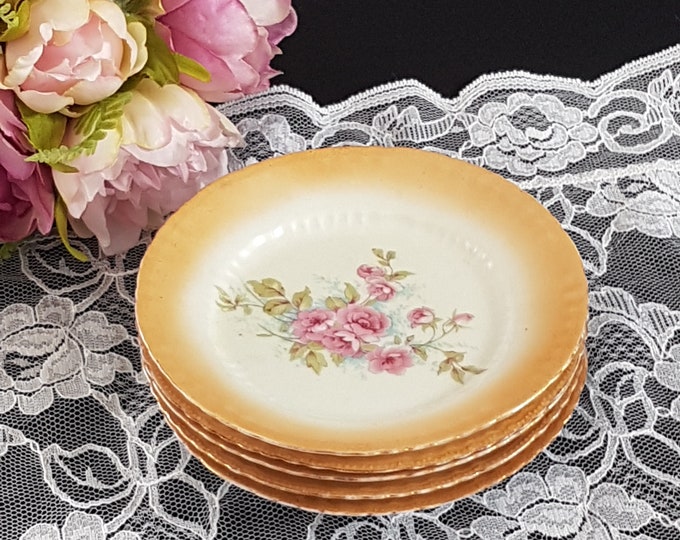 Antique Porcelain Hand Painted 5 inch Floral Side Plates, Victoria Works Austria, Set of 5