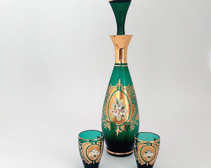 Murano Glass Art Decanter Set Mid Century Liqueur Bar Cart Display