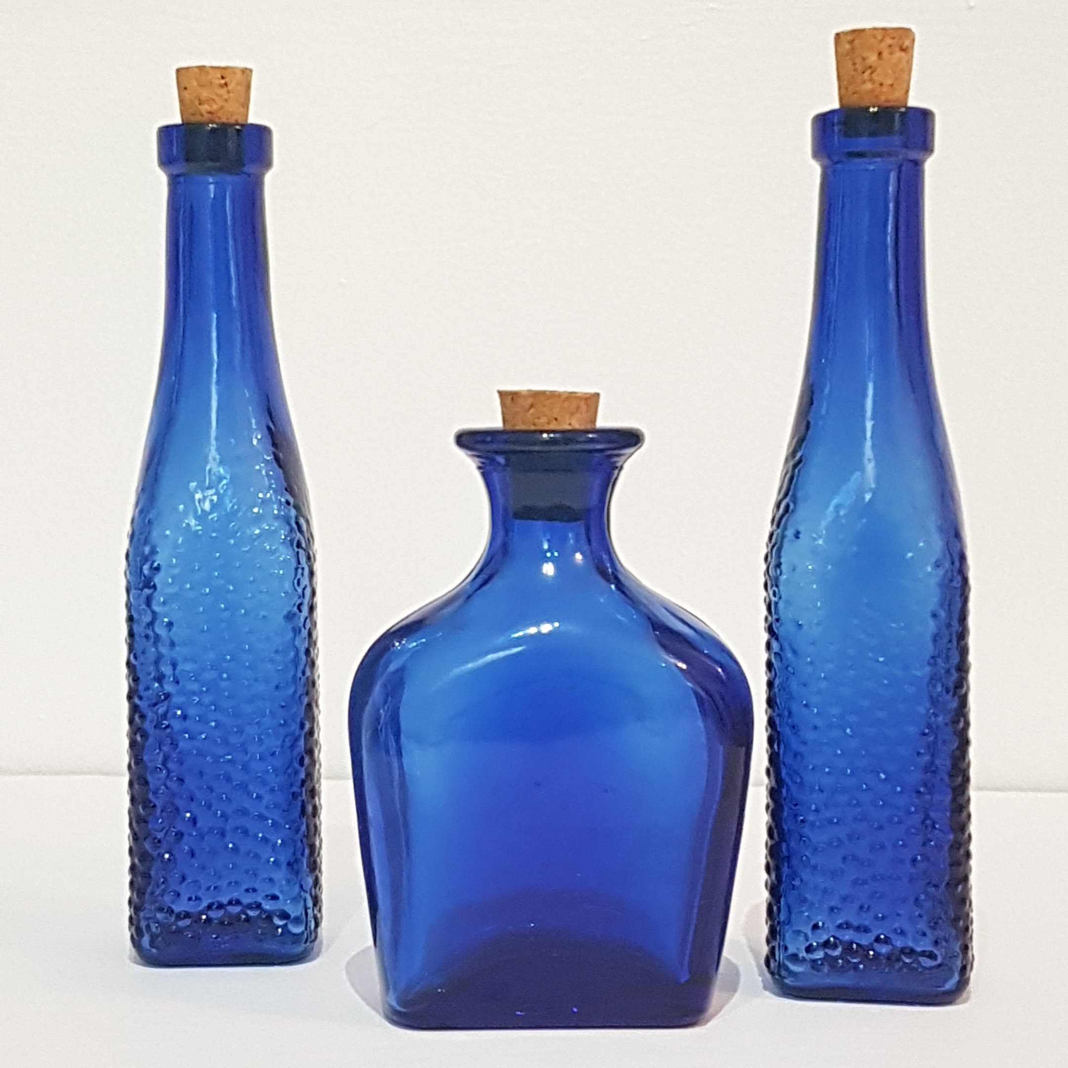 Cobalt Blue Glass Bottles With Cork Set Of 3 Small Glass Decorative Bottles Bud Vase