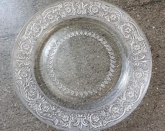 KIG Indonesia Clear Pressed Glass Dessert Plates with Fleur-de-Lis - Set of 4