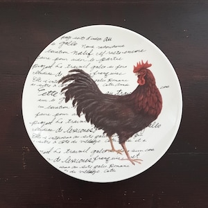 4pc Farmhouse Rooster Salad Plates Set - Country Kitchen Decor - Housewarming Gift