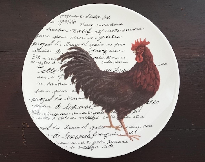 4pc Farmhouse Rooster Salad Plates Set - Country Kitchen Decor - Housewarming Gift