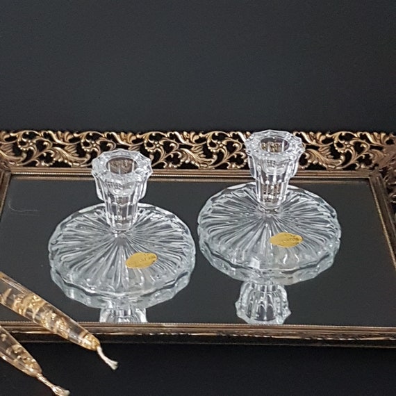 Vintage West Germany Lead Crystal Candlestick Holders | 1970s Collectible