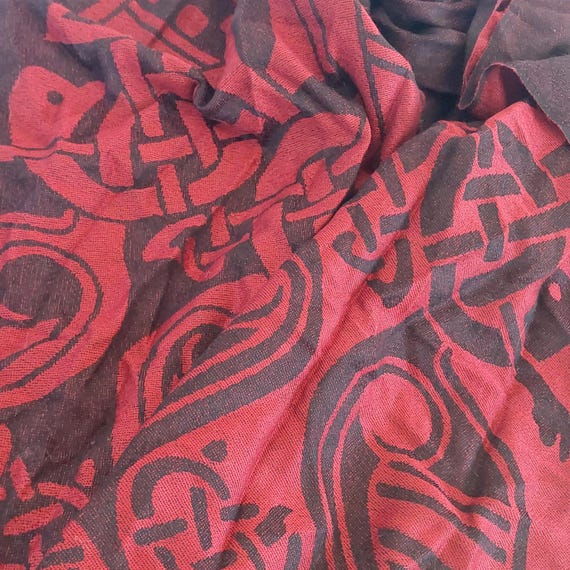 Patrick Francis Celtic Wool Scarf - Reversible Red & Black Book of Kells Design - Made in Ireland