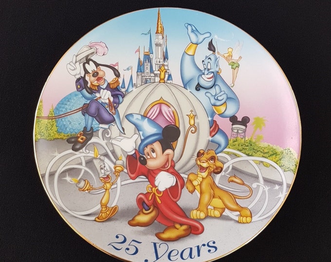 Disney World 25th Anniversary Plate, Its Time to Remember The Magic, 8 inch Decorative Collectible Plate, 1996