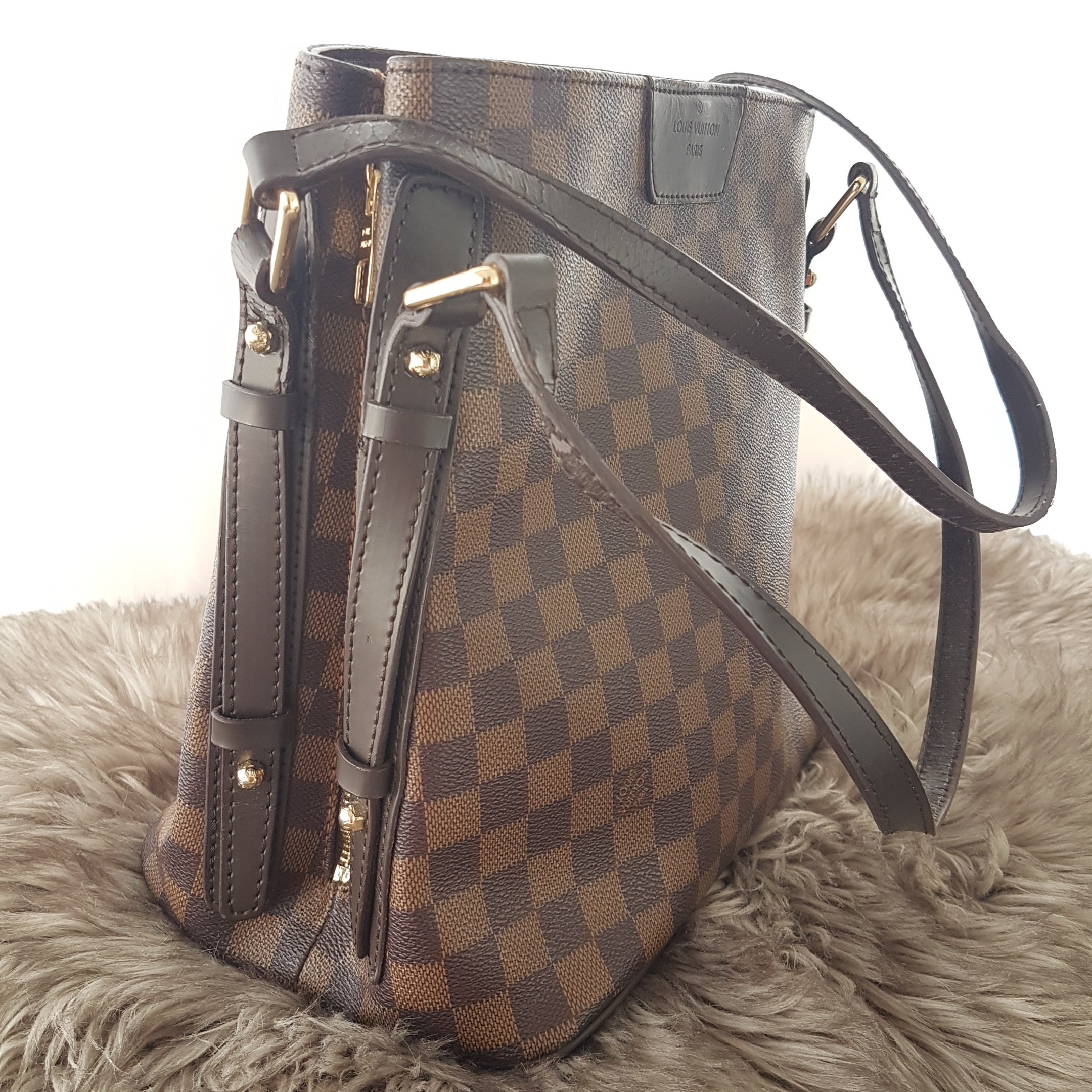 LOUIS VUITTON Damier Ebene Cabas Rivington Shoulder Bag, Monogram,  Expandable Zippered Sides