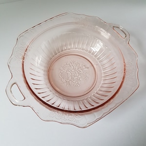 Pink MAYFAIR or OPEN ROSE Handled Vegetable Serving Bowl, Anchor Hocking Pink Depression Glassware, Collectible Glass, 1930s
