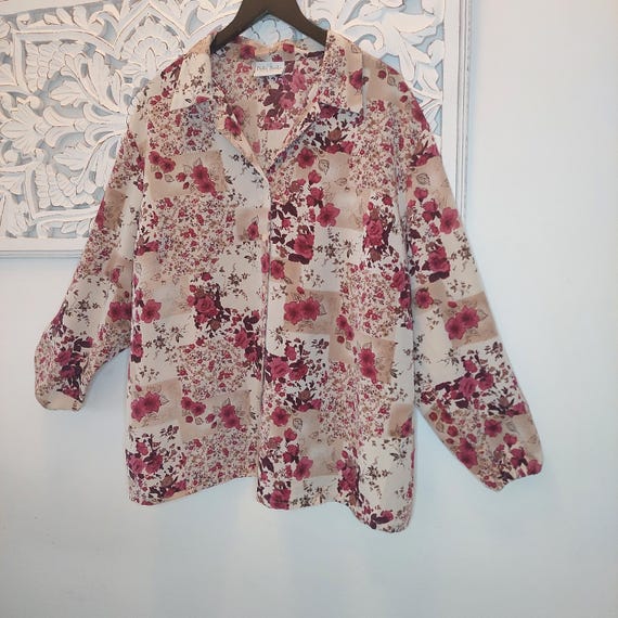 Delta Burke Floral Chiffon Blouse - Plus Size 3X Rose Print
