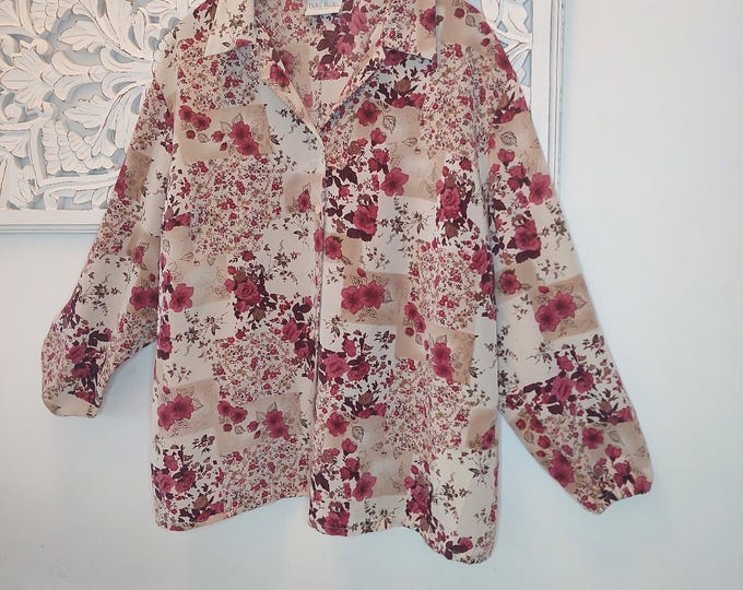 Delta Burke Collection 3X Floral Front Button Long Sleeve Chiffon Blouse