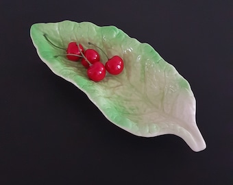 Royal Winton Green Lettuce Leaf Plate, Majolica Pottery Cabbage Leaf Serving Dish, Relish Pickle Dish, Made in England