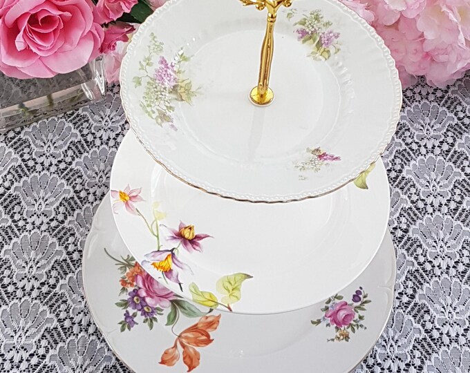 Handmade Floral 3 Tier Cake Stand, Unique Bridgerton Tiered Serving Tray