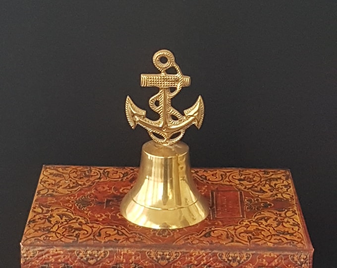 Vintage Brass Bell, Nautical Hand Bell with Anchor Handle, Made in India