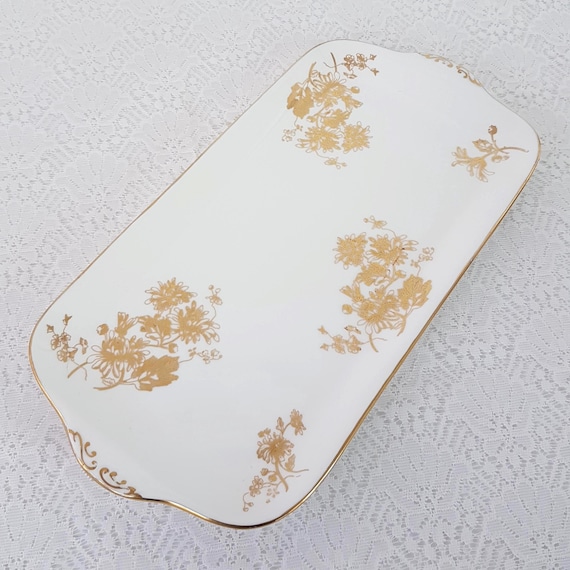 Vintage Hammersley Golden Chrysanthemum H133 English Bone China Rectangular Serving Platter Floral Pattern