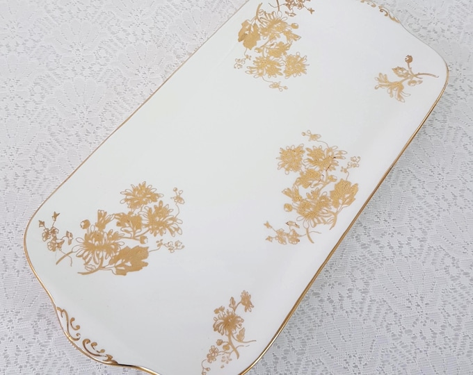 Vintage Hammersley Golden Chrysanthemum H133 English Bone China Rectangular Serving Platter Floral Pattern