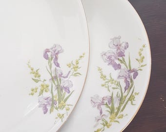 Limoges Porcelain Pasta Coupe Bowls with Purple Iris Flowers - Set of 4 or 3