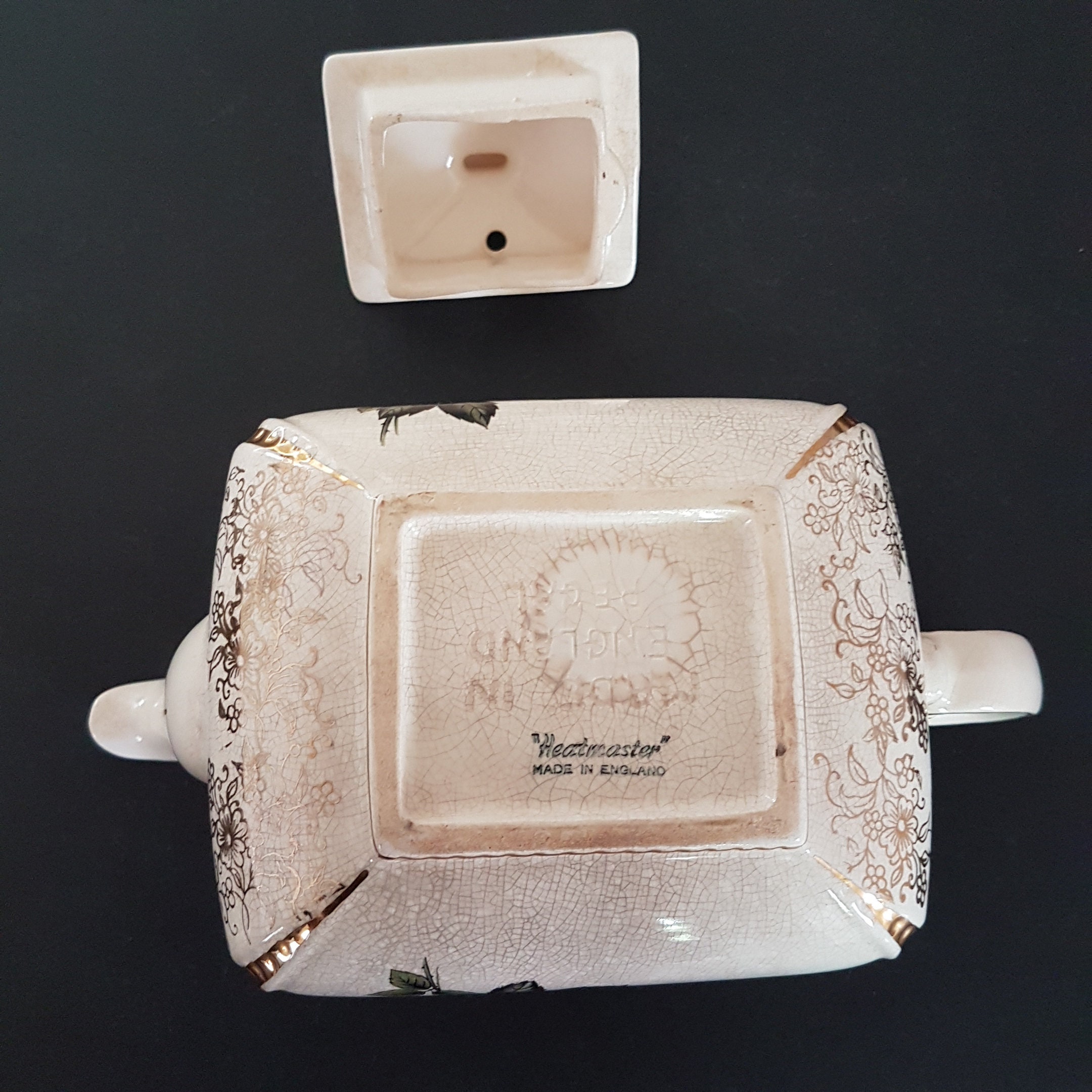 5 cup Ellegreave Heatmaster Teapot, Pink Rose, Gold Chintz, Gold Trim