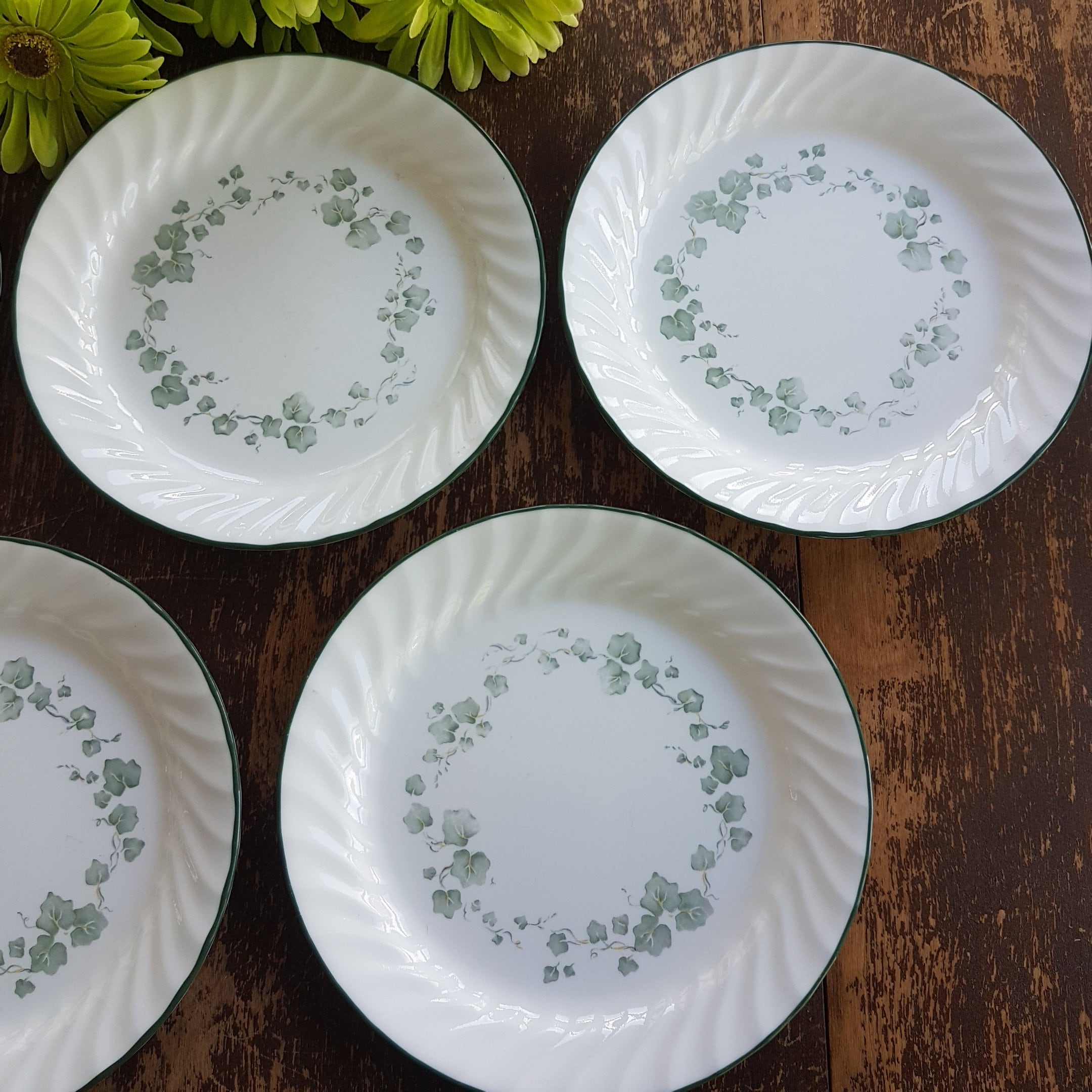 Set of 5 Corelle by Corning CALLAWAY 9 Luncheon Plate, Green Ivy