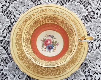 Aynsley Bone China Coral Wide-Mouth Tea Cup & Saucer
