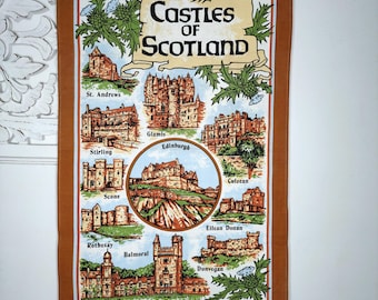 Vintage 100% Cotton CASTLES OF SCOTLAND Souvenir Kitchen Tea Towel